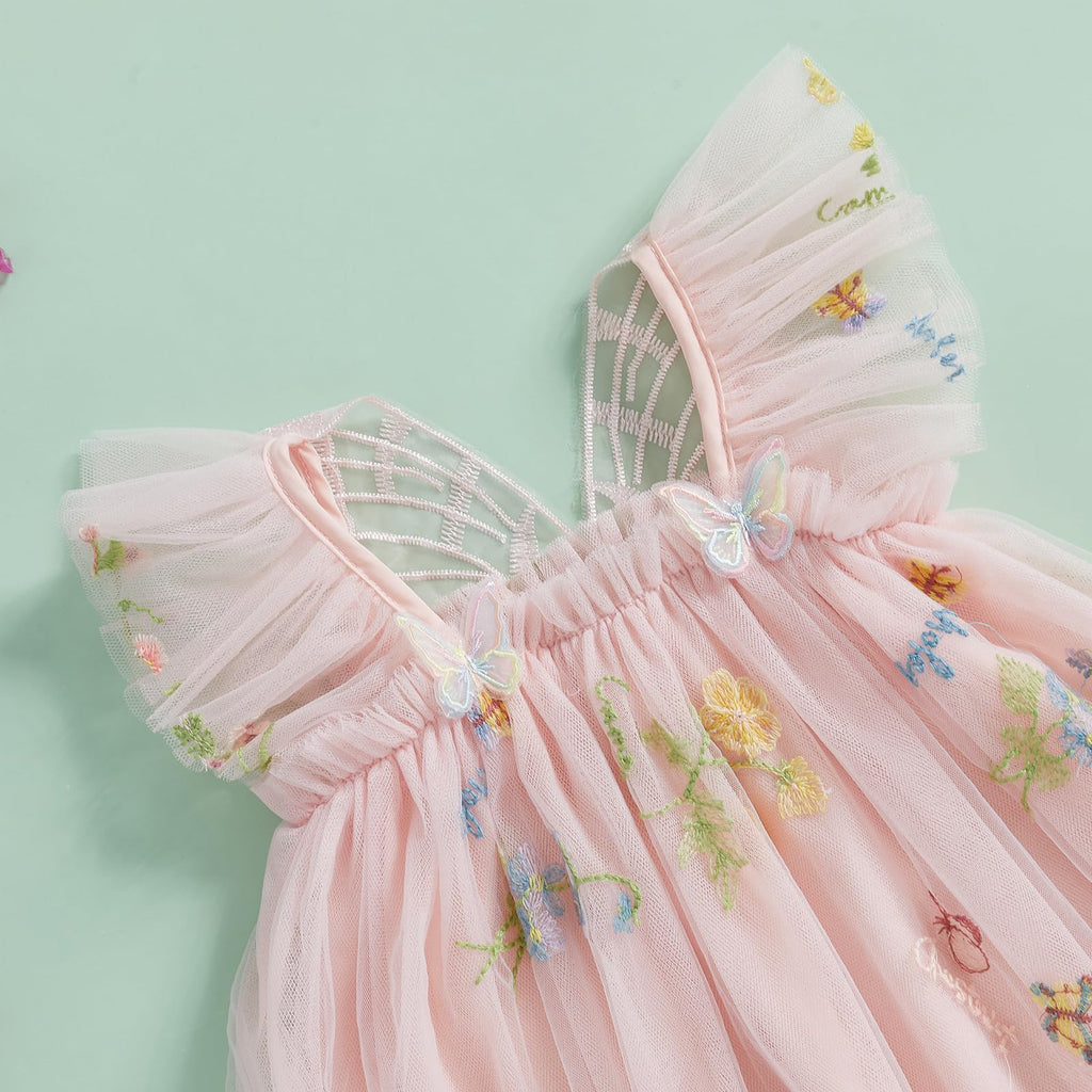 Newborn Infant Baby Girls Clothes Flower Butterfly Embroidery Sleeveless Romper Tulle Mesh Dress Toddler Bodysuit