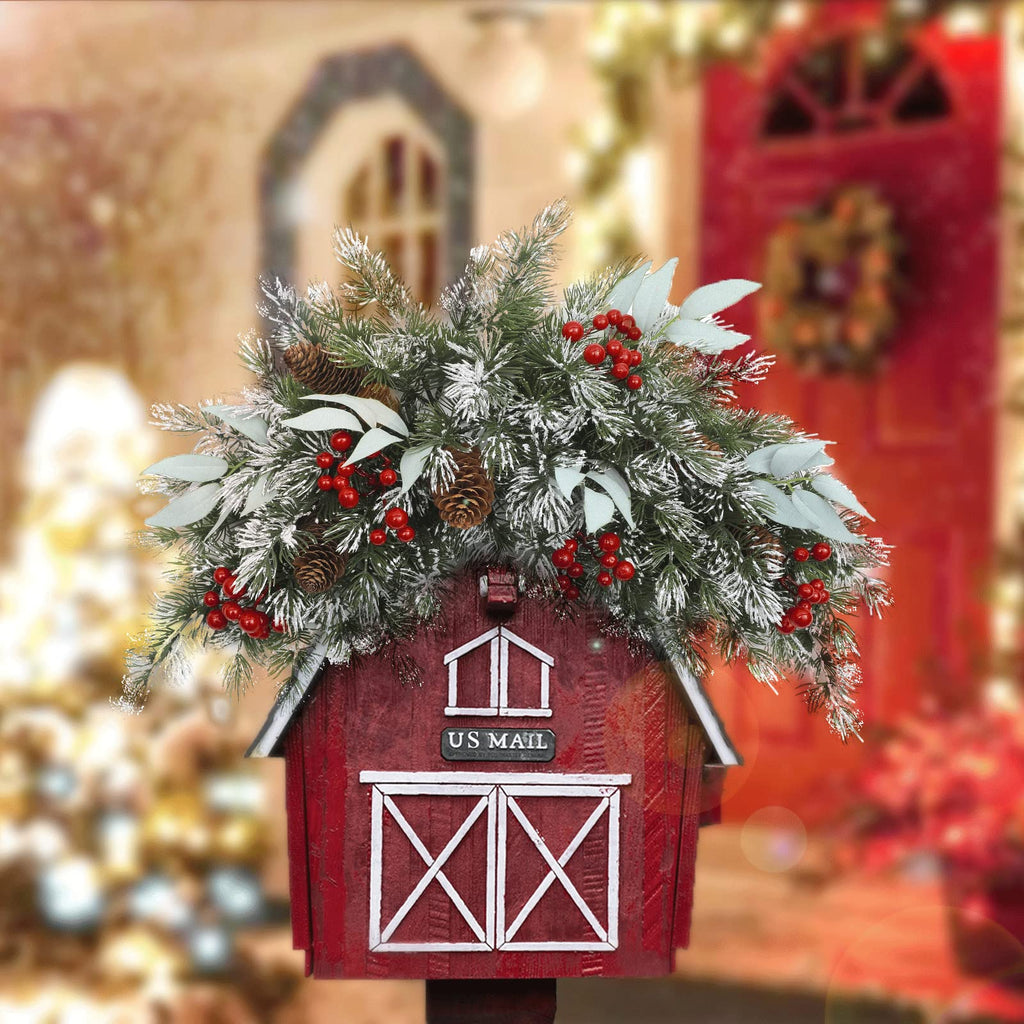 Christmas Swag 26 Inch Artificial Christmas Mailbox Swag Front Door Decorative Swag Faux Greenery Pine Swags with
