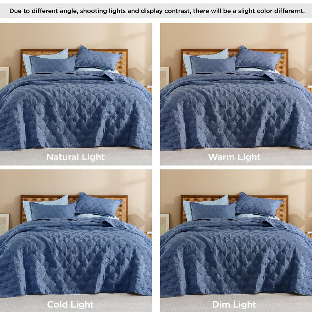Quilt Bedding Set, 3 Pieces Ocean Blue Bedspreads Set