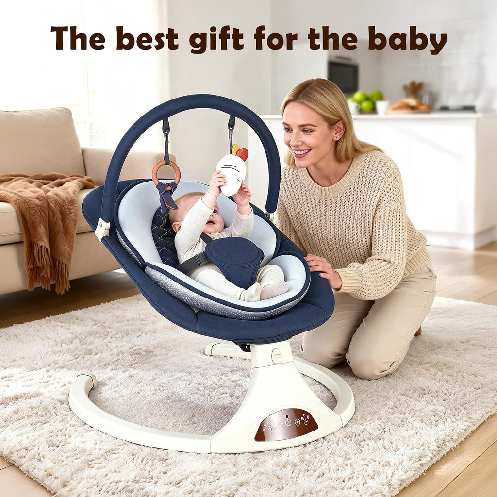 Electric Baby Swing with Remote 5 Speeds Bluetooth & Safety Lock Dark Blue
