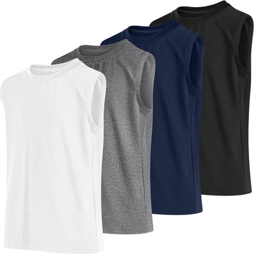 4 Pack Boys Dry-Fit Active Athletic Performance Tank Top Sleeveless Workout Training Shirts