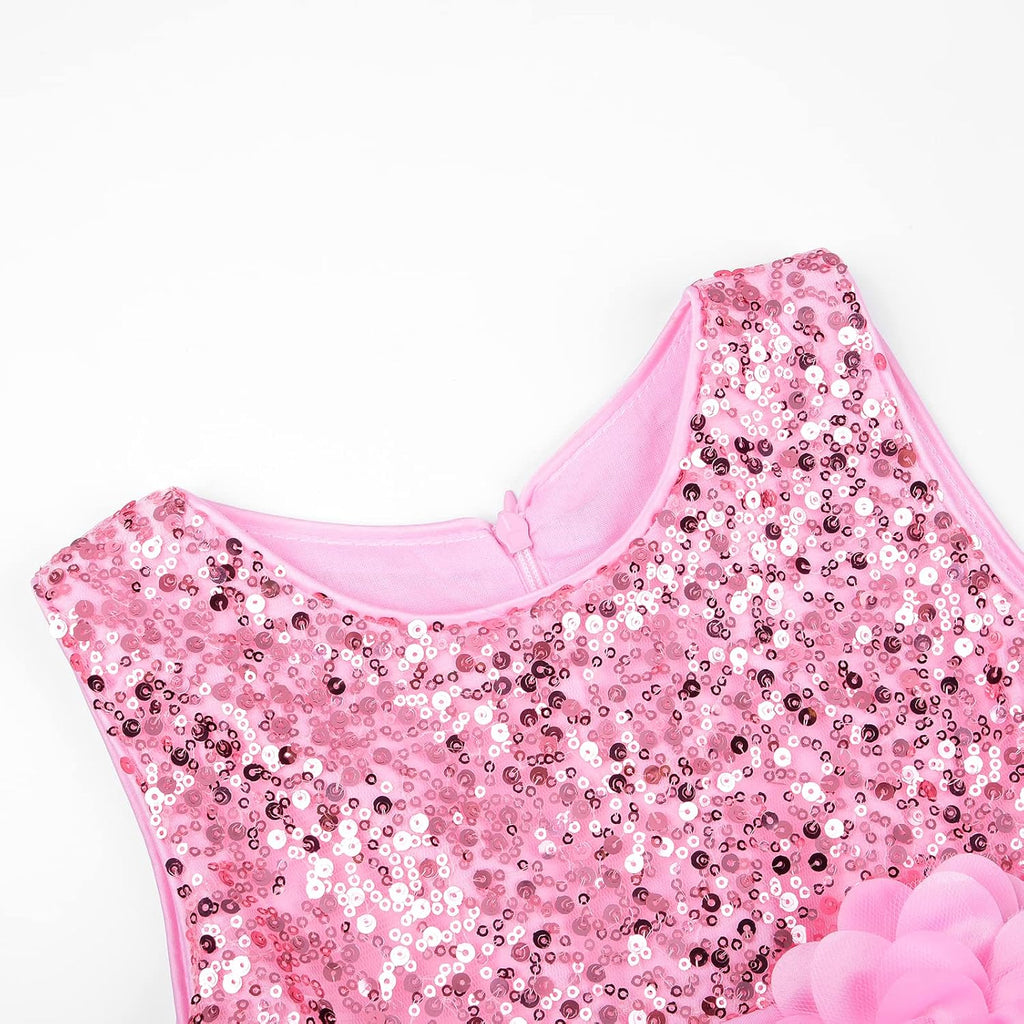Little Girl's Sequin Sleeveless Mesh Rainbow Dress for Wedding Party