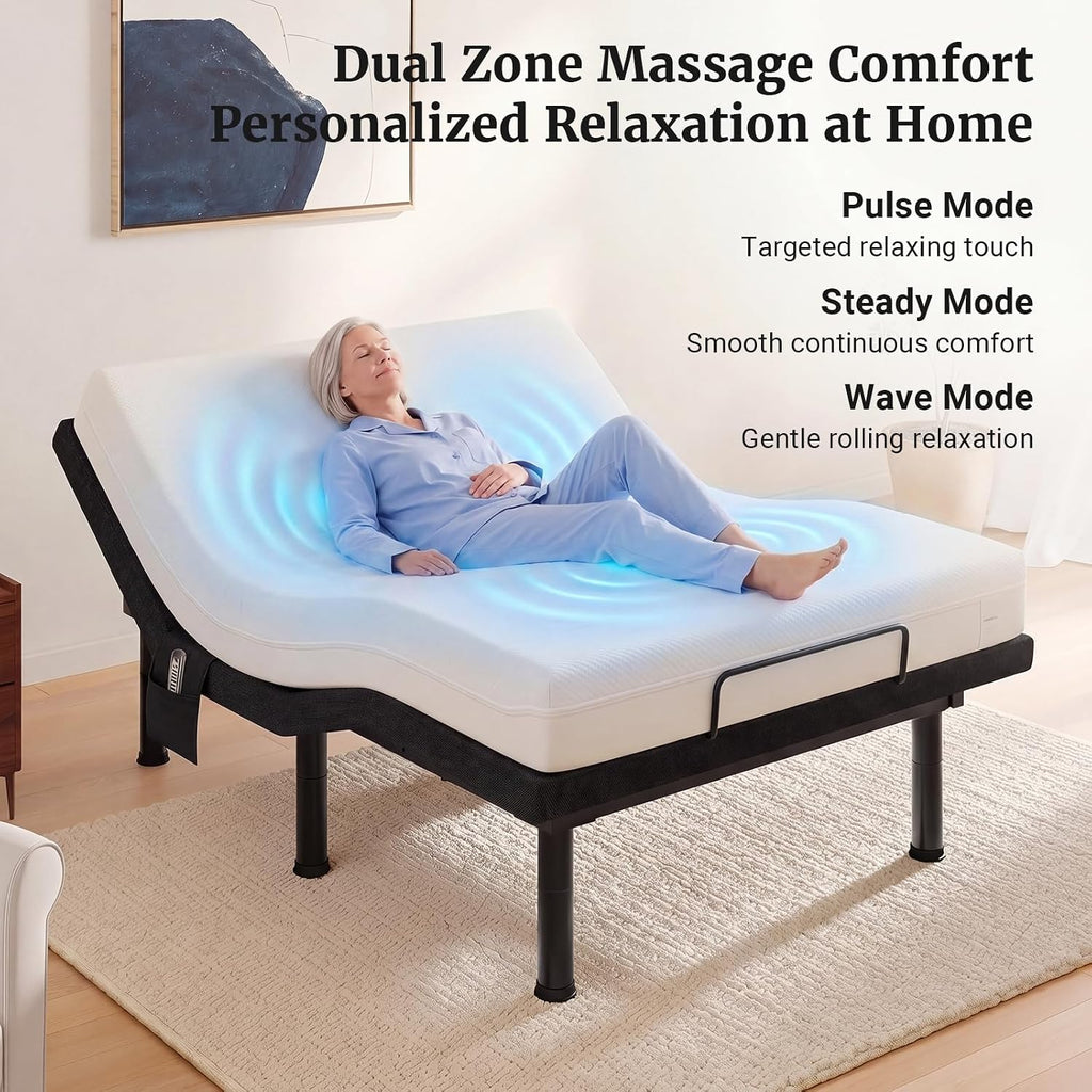 T600 Split King Adjustable Bed Frame with Massage & Remote, Syncable Adjustable Bed Base with Head & Foot Incline