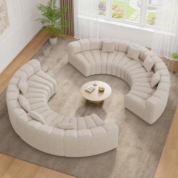 Oversized Curved Cloud Couch, 8 Seater Modern Round Modular Sectional Sofa, Convertible Boneless Couches, No