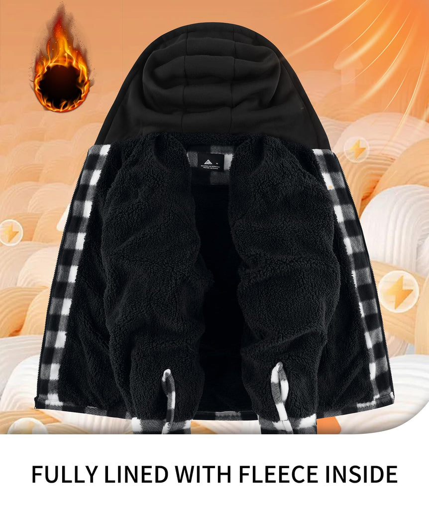 Boys Flannel Jacket Zip Up Fleece Hoodie Kids Plaid Sweatshirt