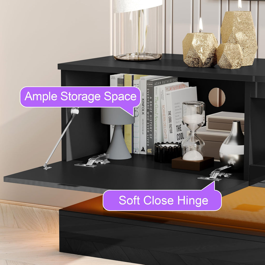 Modern Double-Layer TV Stands with Multi-Color LED Lights & Storage Drawers - High Gloss TV Entertainment Center