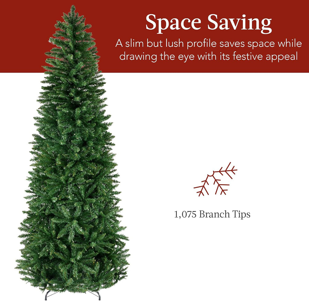 Unlit Pencil Christmas Tree, Premium Artificial Tree, Realistic Spruce Holiday Decor w/ 1,075 Branch Tips
