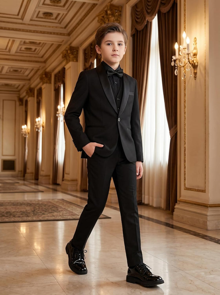 Boys Tuxedo Formal Suits 3 Piece,Shawl Lapel Jacket Vest and Pants