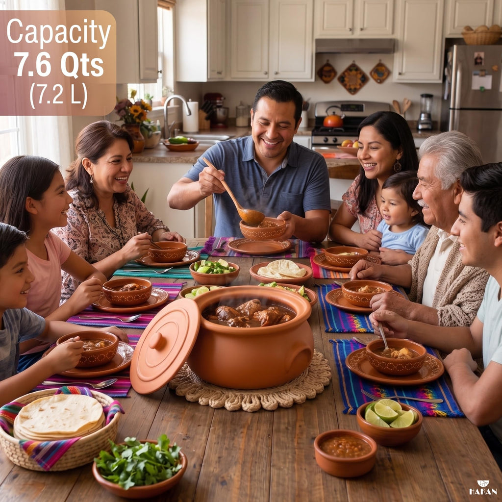 Suphan Handmade 7.6-Quart Large Clay Cooking Pot with Lid, Natural Unglazed Cookware, Terracotta Cazuela, Casserole