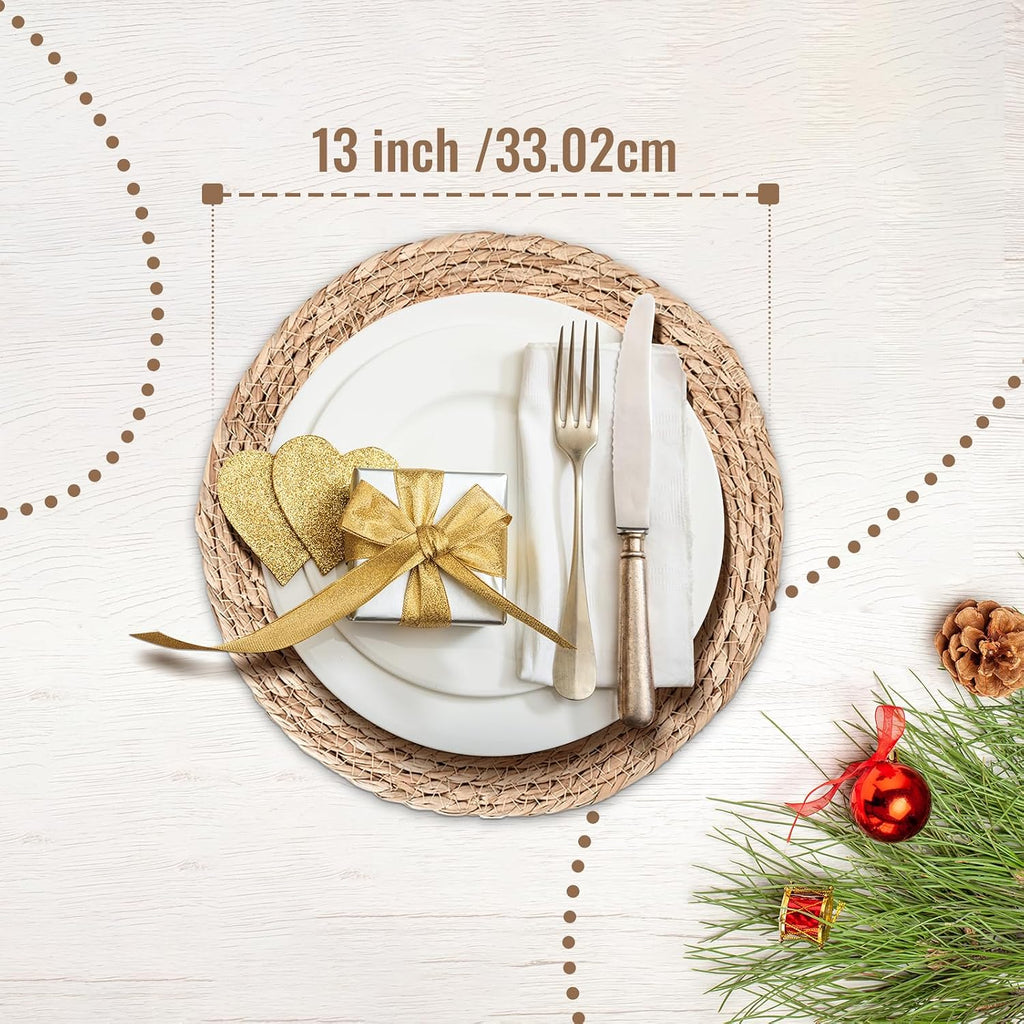 Round Woven Placemats, Rattan placemats, 13 Inch - Set of 6