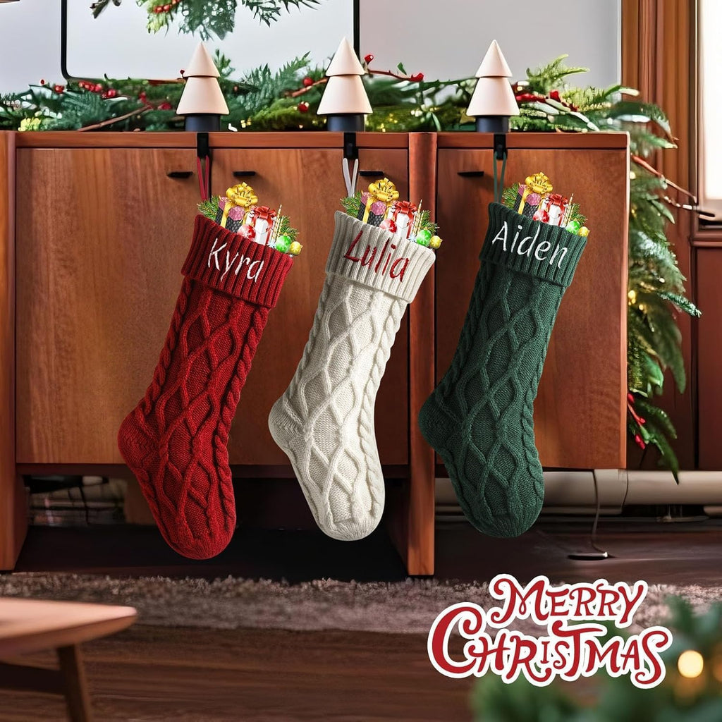 Stockings with Embroidered Name 18" Large Customized Stockings for Fireplace Hanging Decoration,Knitted Xmas - Set of 4