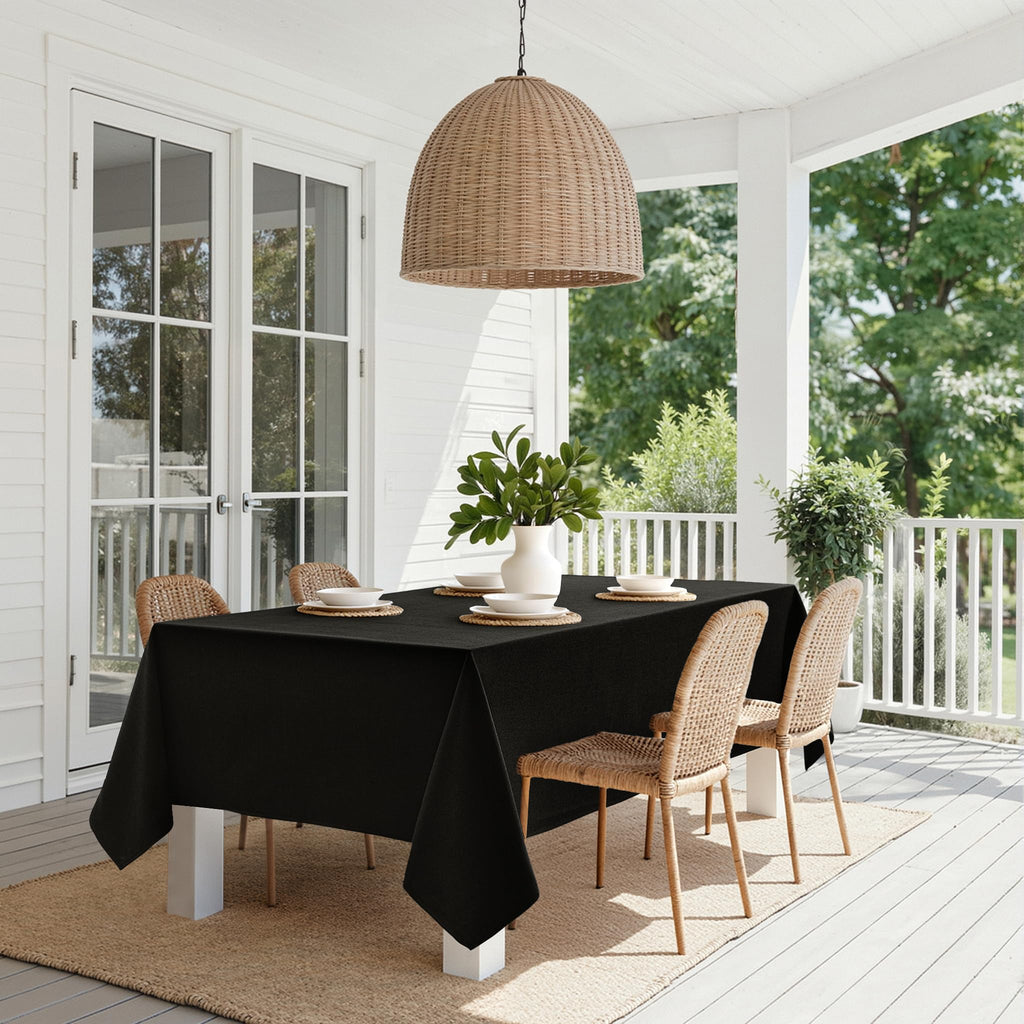 Linen Textured Rectangle Tablecloth 60 x 120 Inch Natural Black