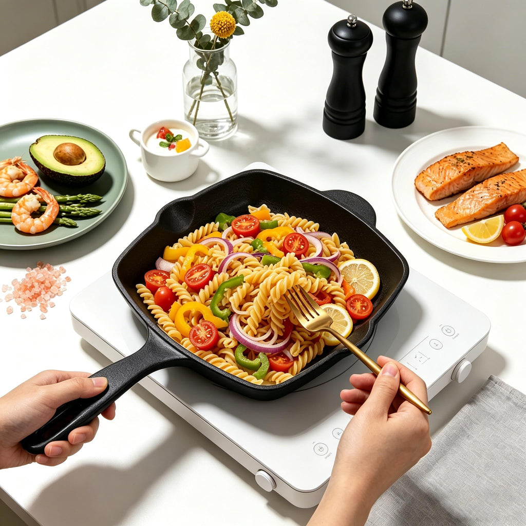 Cast Iron Square Grill Pan, Grilling Skillet Steak Pan, Works on All Cooktops Including Induction (10 inch)