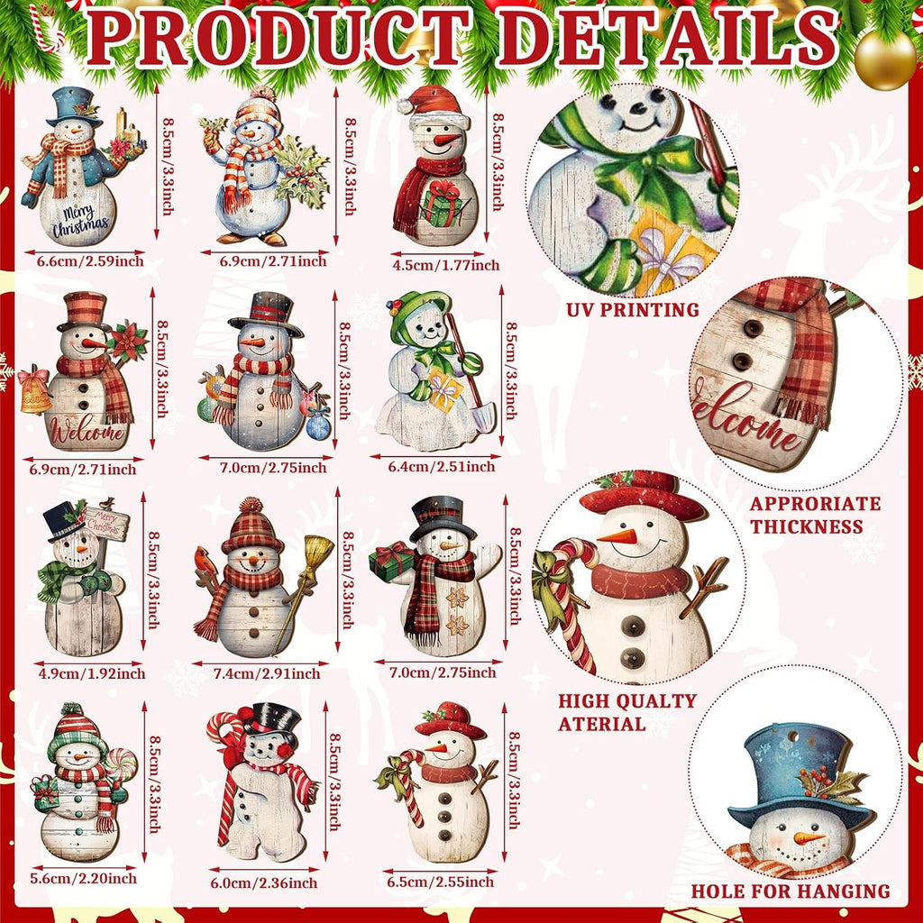 Christmas Tree Ornaments Snowman Christmas Decor, Rustic - Set of 36
