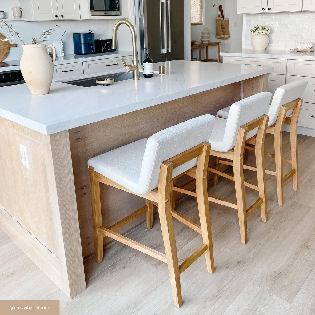 Gracie Modern Counter Height Bar Stool with Back, Counter Stool Upholstered Chair with Natural Textured Linen and
