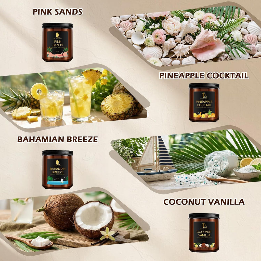 Scented Candles Set, 4 Pack Soy Candles Scented, Candle Gifts for Men Women, Scents of Pineapple Cocktail/Coconut - Set of 4