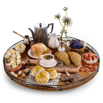 Walnut-Finish Wooden Lazy Susan Organizer for Dining Table