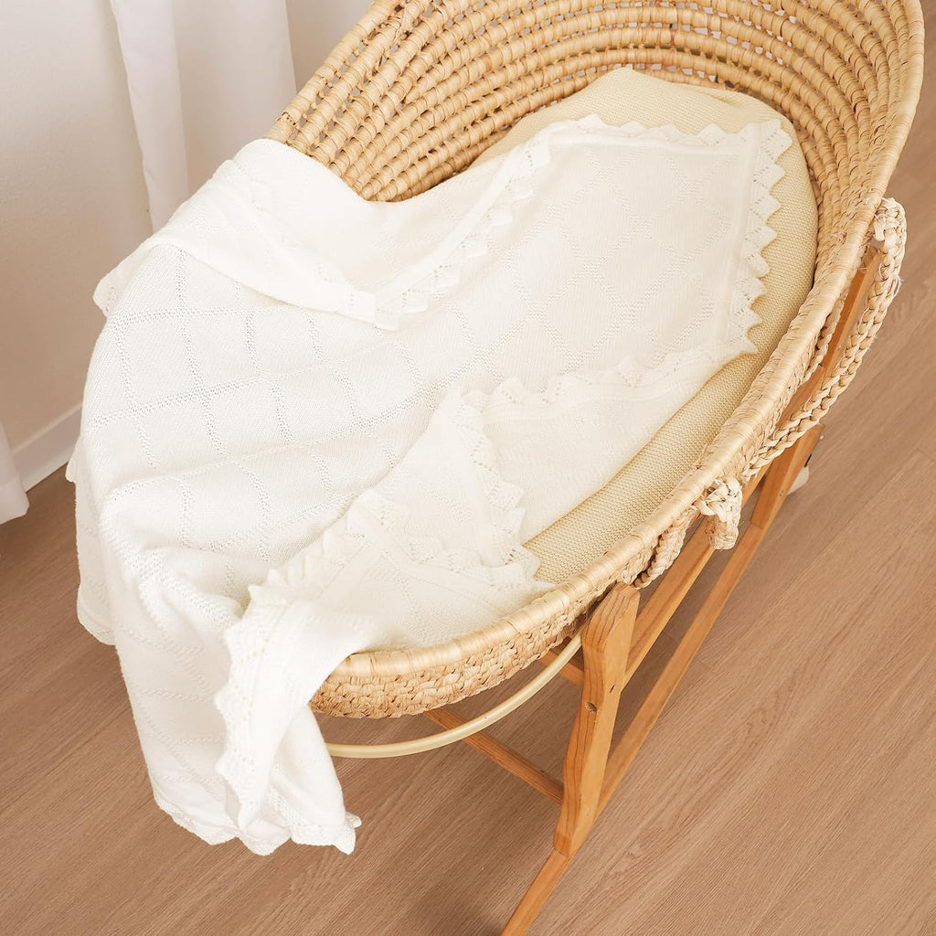 100% Cotton Baby Blankets for Girls Boys, 40x30 Inches, White