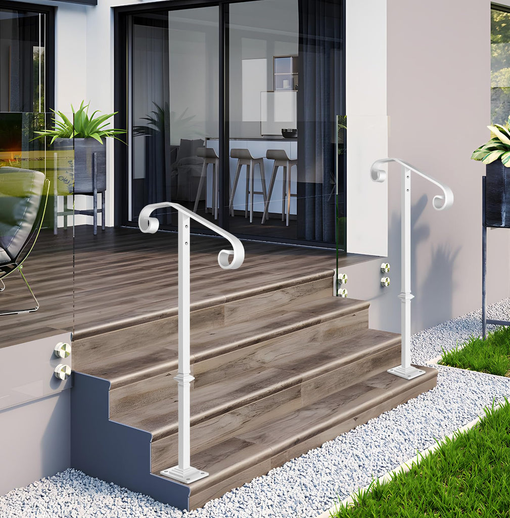 Handrail Railing, Single Post Handrail Fits 1 or 2 Steps, Sturdy Outdoor Stair Railing for Concrete&Wooden Steps with