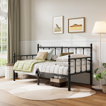 14 Inch Vintage Twin Daybed, Metal Sofa Bed with Storage, Black