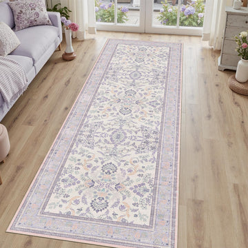 Purple Floral 2x6 Runner Rug Washable