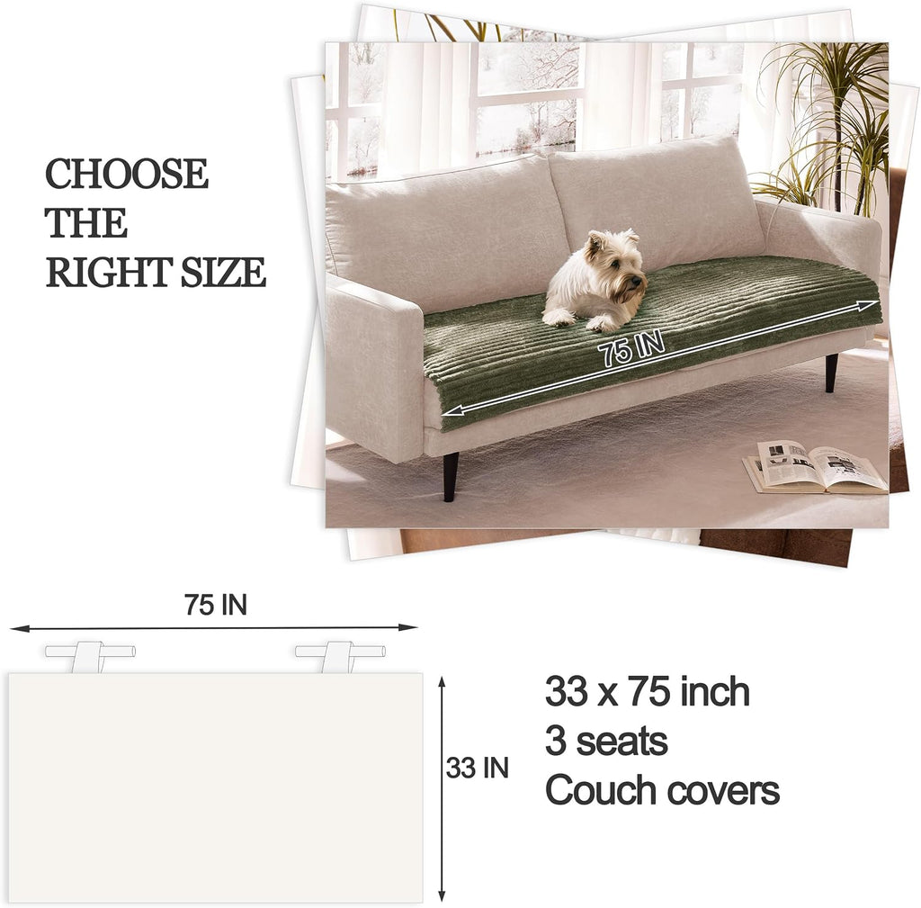 Dual Non-Slip Couch Cover for Dogs Waterproof, Fuzzy Soft Pet Couch Covers for Sofa 3 Cushion, Pet Friendly Soft Dog