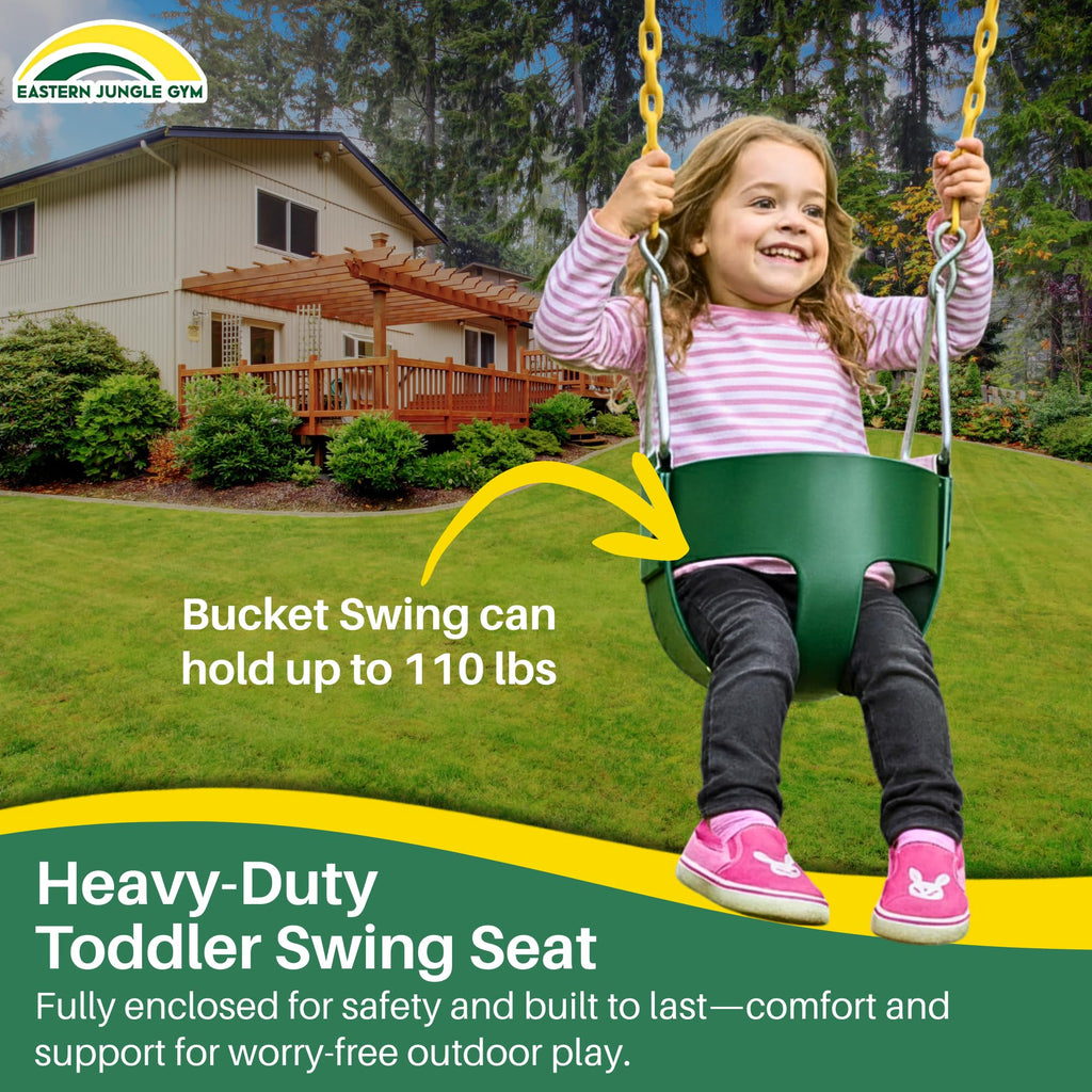 Heavy-Duty High Back Full Bucket Toddler Swing, Green
