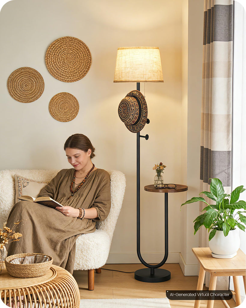 Floor Lamp with Table, Modern Standing Lamp with Shelf and Coat Rack, 3 Color Temperature Bulb Included, Side Table