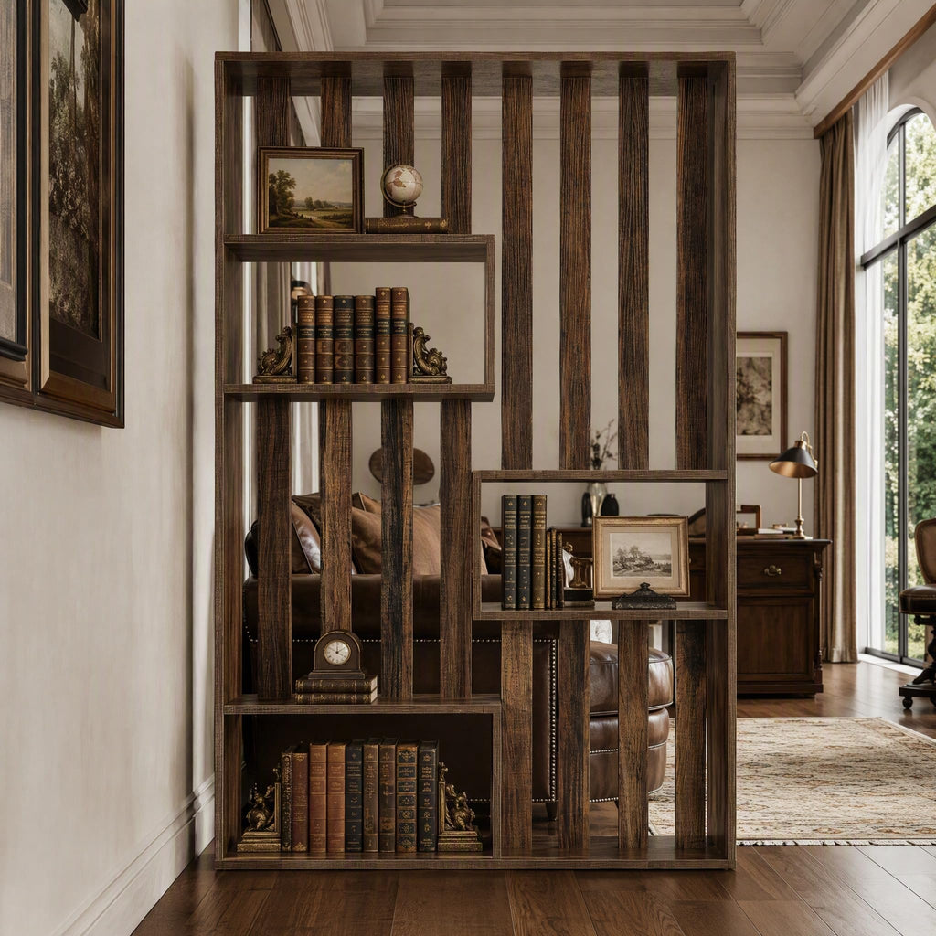 Room Divider with Built-in Shelves for Room Separation