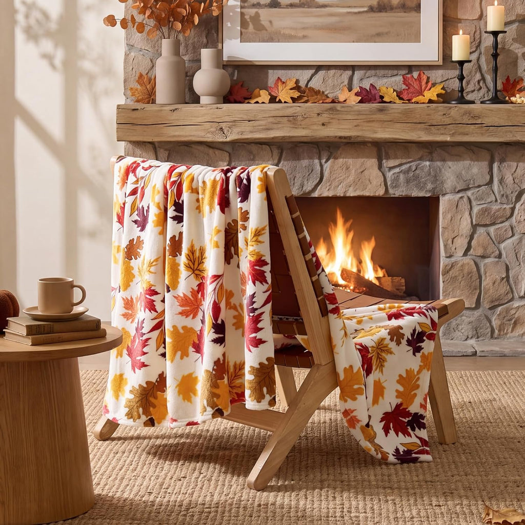 Fleece Blanket Soft Fall Throw for Couch Autumn Leaves 50"x60"