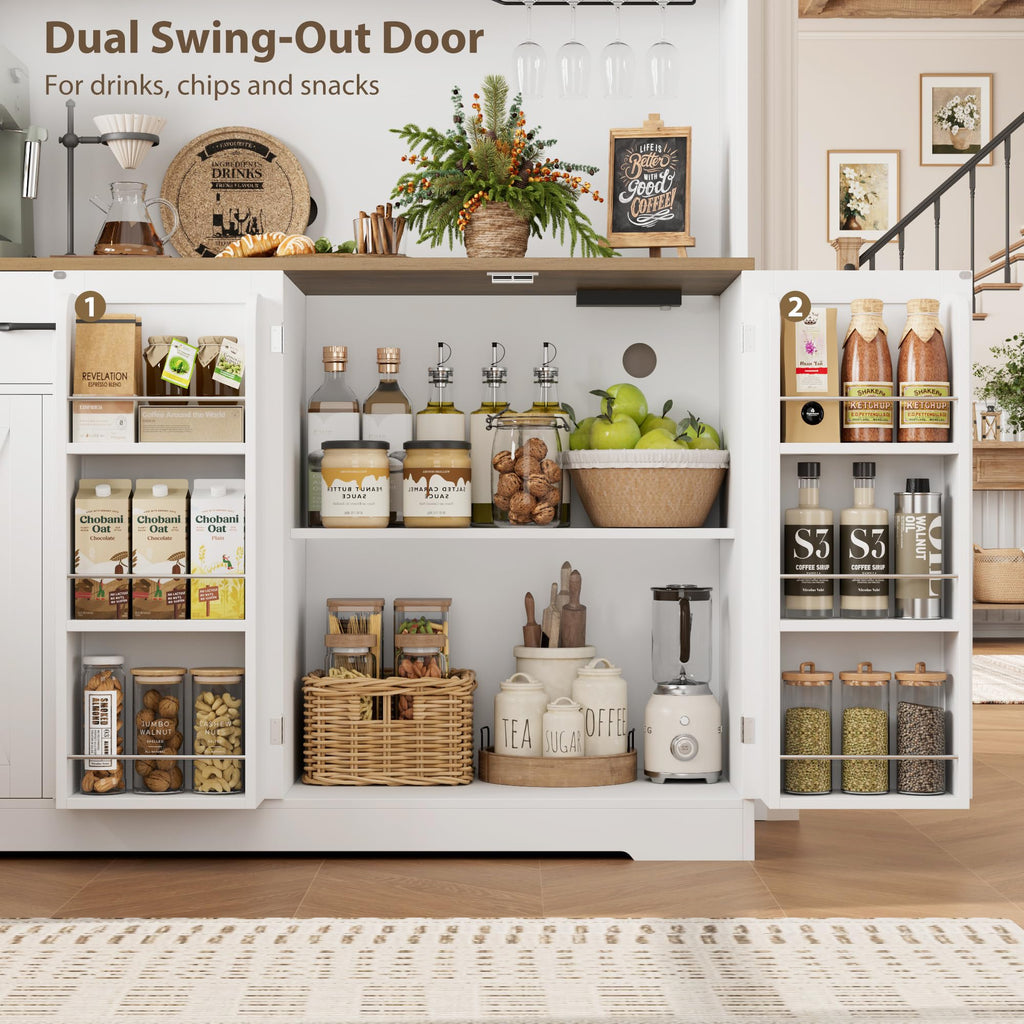 55" W Kitchen Pantry Storage Cabinet, 72" Tall Hutch Cabinet, White