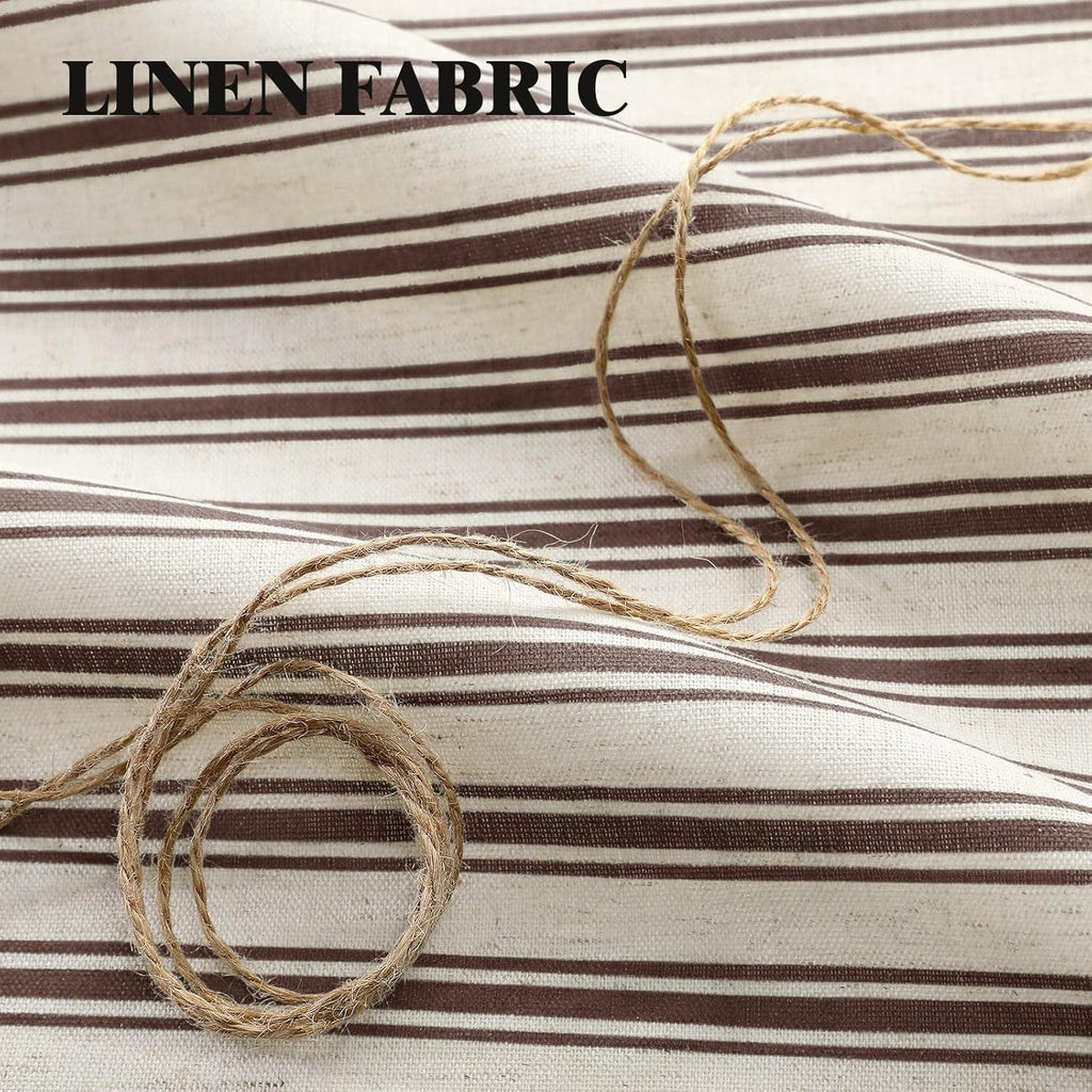 Farmhouse Linen Shower Curtain with Ruffle Hem, Cream & Brown Stripe — 72"W x 96"L Extra Long