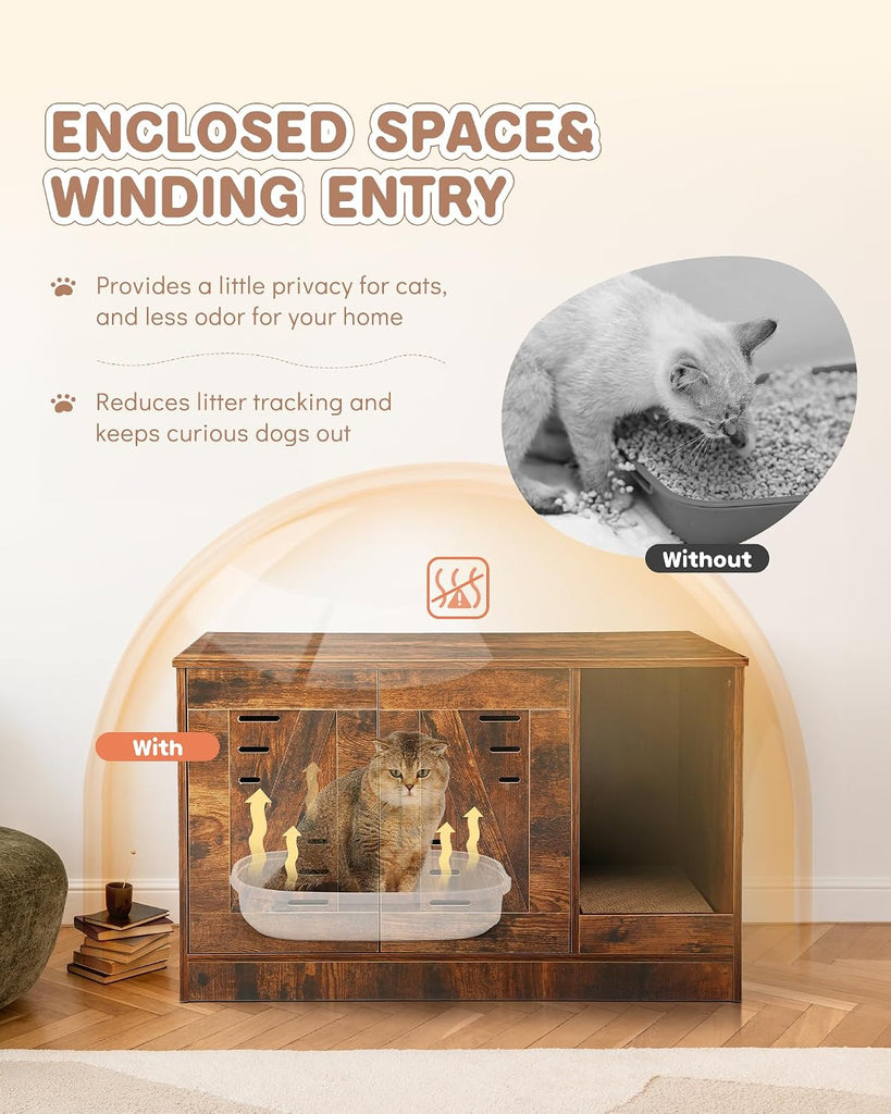 34-Inch Cat Litter Box Enclosure Furniture with Scratch Pad