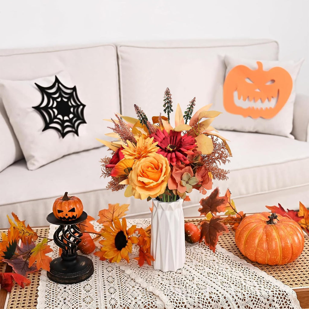 Artificial Fall Flowers Bouquet for Decoration, Fall Fake Silk Flower Arrangements Faux Autumn Flowers Fall - Set of 16