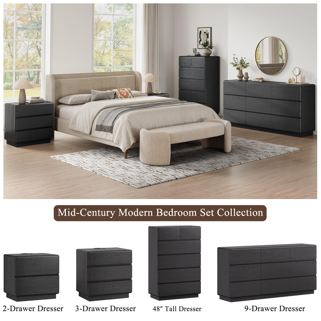 Black 9 Drawer Dresser, 63" Wide Chest of Drawers