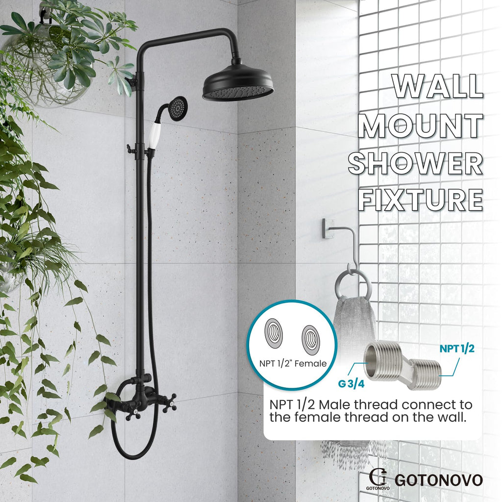 Exposed Shower Faucet Set Luxury,Matte Black,Straight Rod