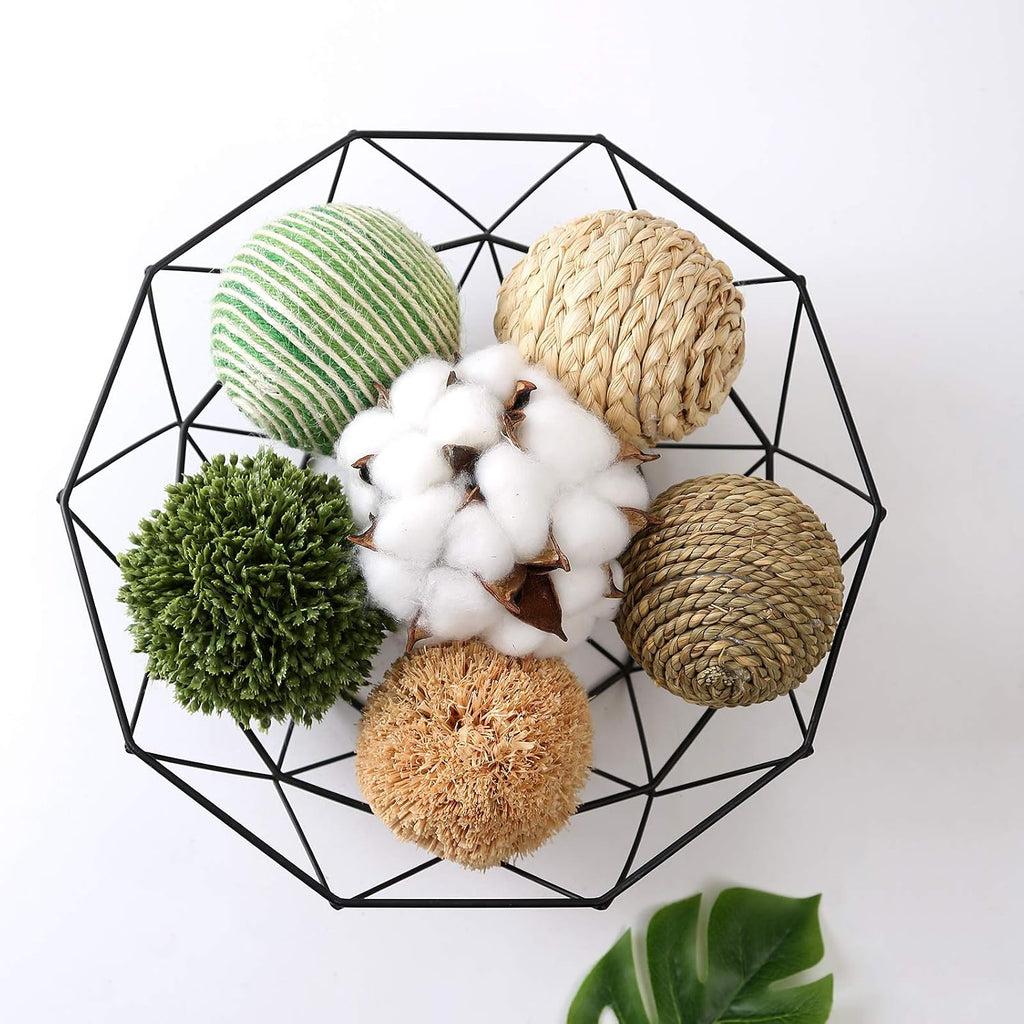 3.5inch Woven Wicker Rattan Balls Decorative Ball Twig Orbs Green Orbs Vase Bowl Filler for Tabletop Decor - Set of 6