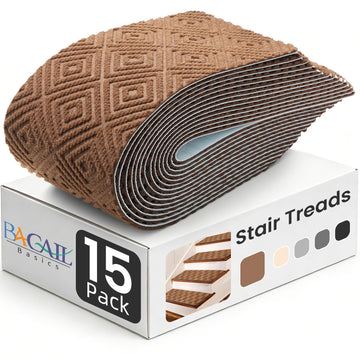 15-Pack Non-Slip Stair Treads 8"x30" for Wooden Steps, Brown