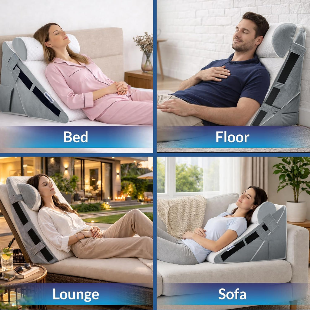3pcs Adjustable Wedge Pillow Set for After Surgery, Orthopedic Pillow for Acid Reflux, Snoring & Sleeping Problems