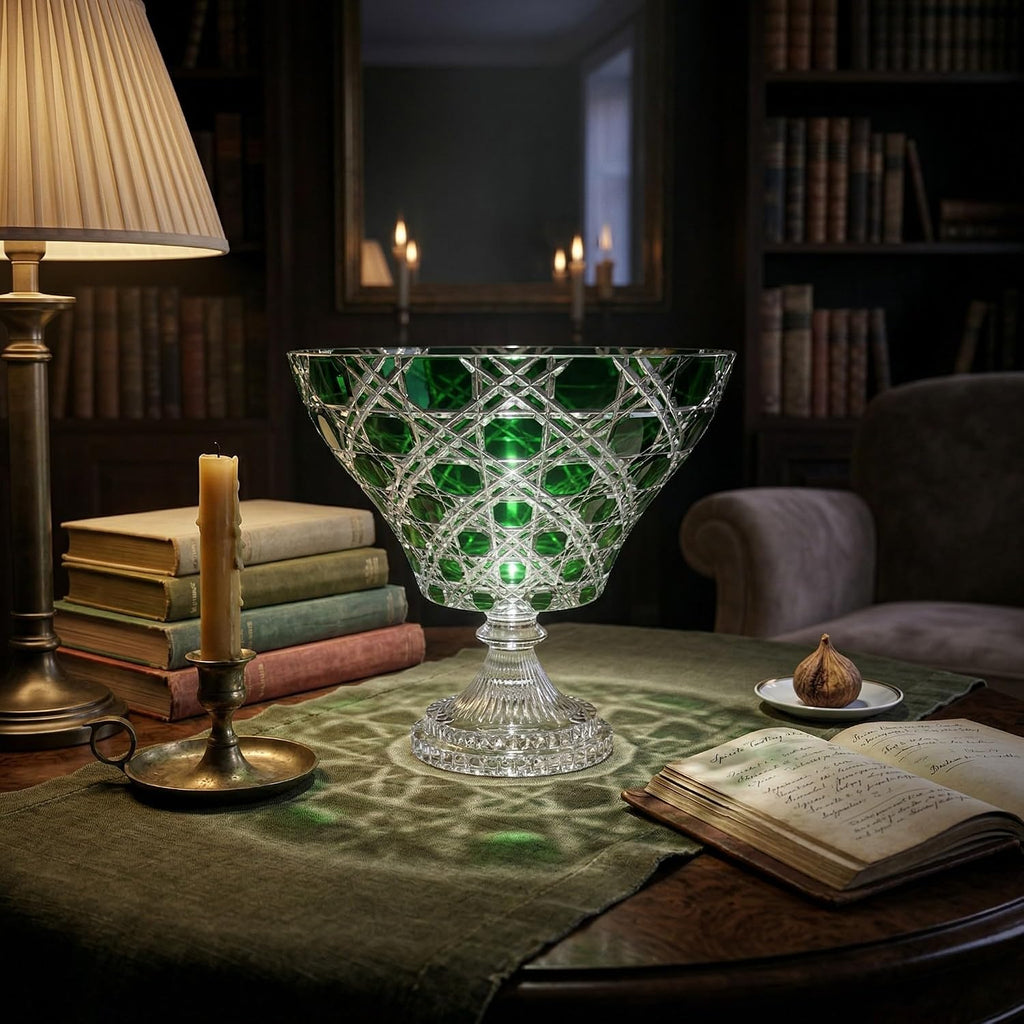 Verdura Emerald Cut to Clear Crystal Footed Bowl - Handcrafted Pedestal Centerpiece & Decorative Compote - Luxury