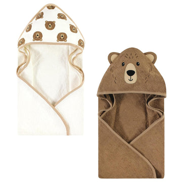 Unisex Baby Cotton Poly Animal Face Hooded Towel, Brown Bear Pack, One Size
