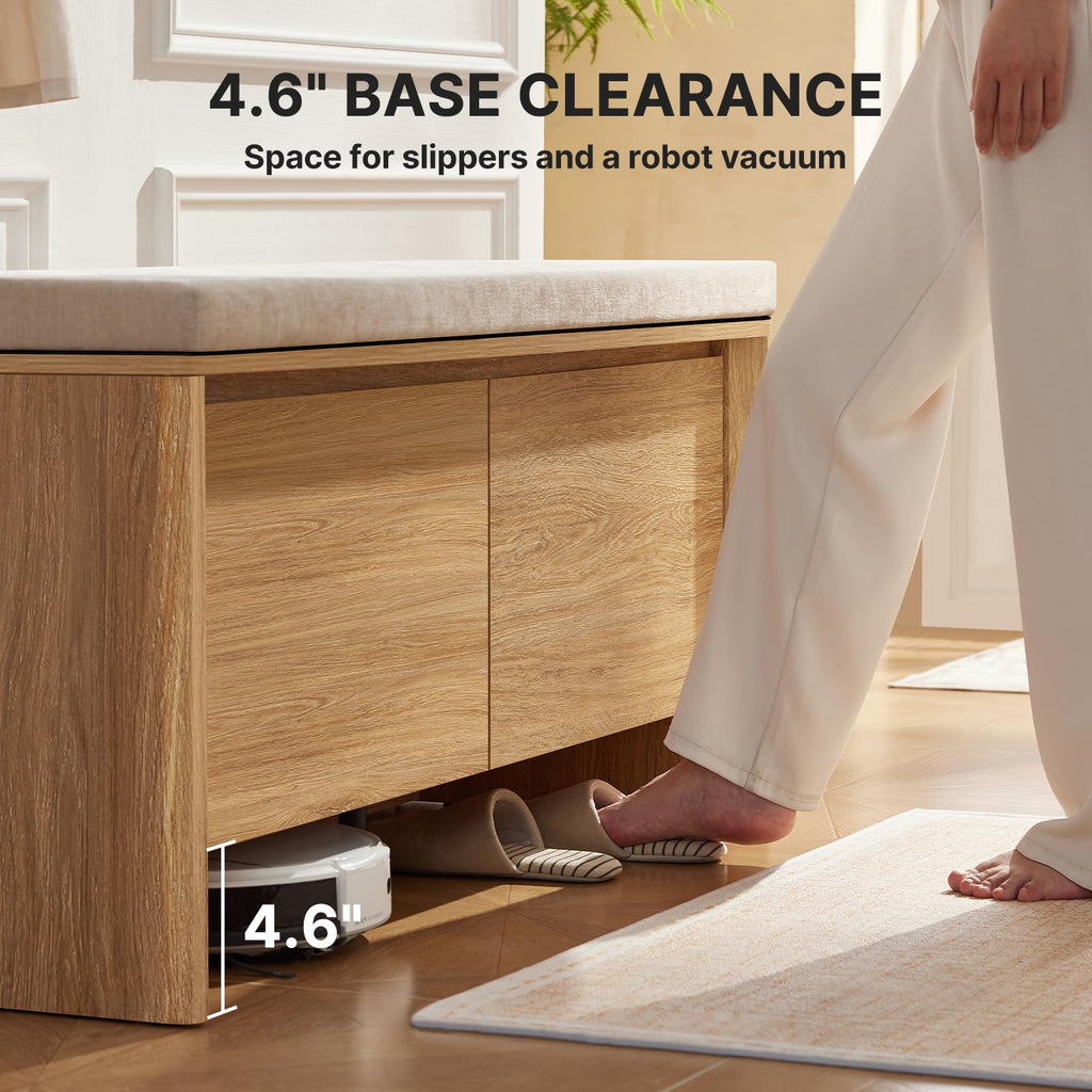 47.2" Shoe Storage Bench with Cushion, Natural Oak