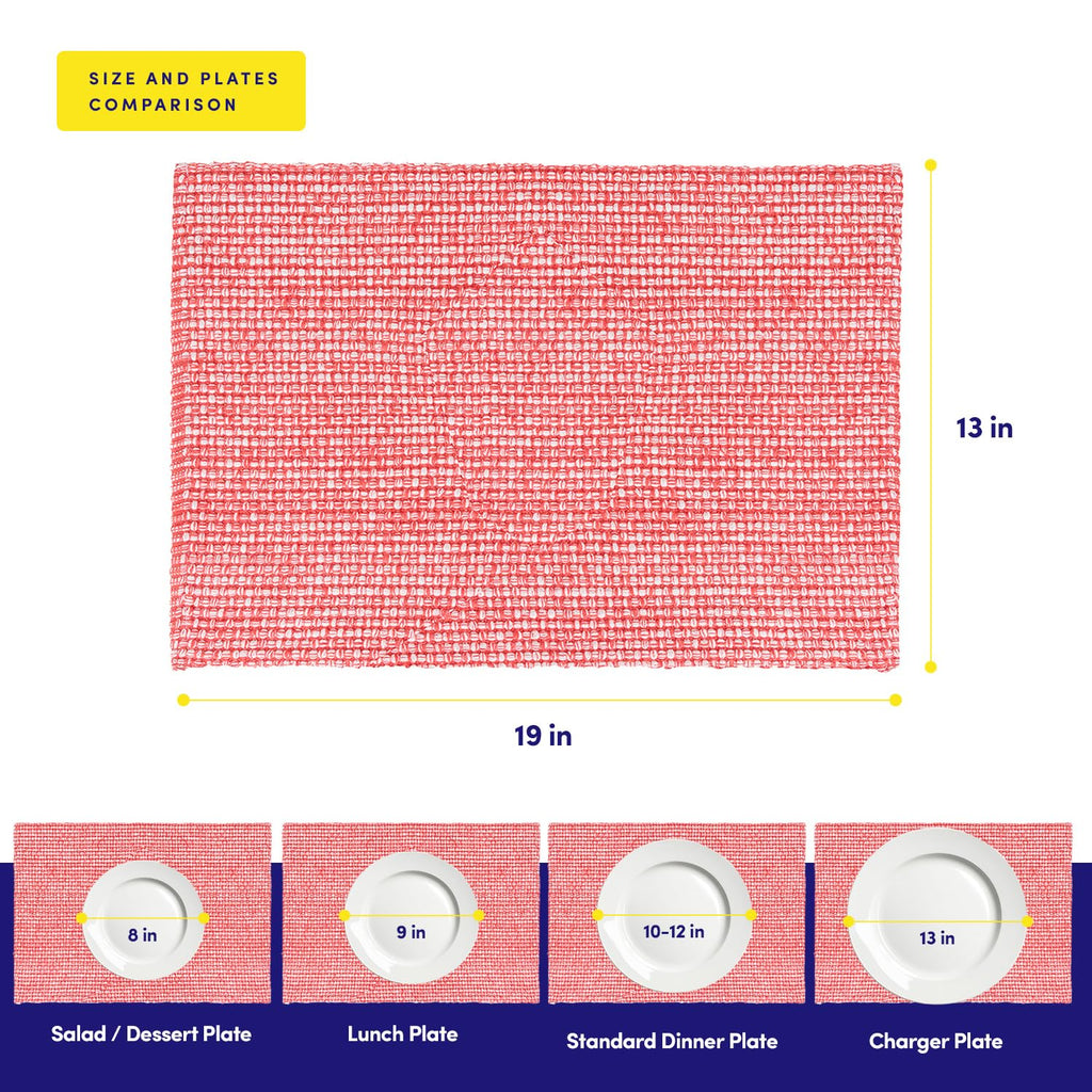 100% Cotton Placemats Rectangle Two Tone Woven Fabric 13" x 19" Soft Durable Table Mat Set, Set of 4, Pink