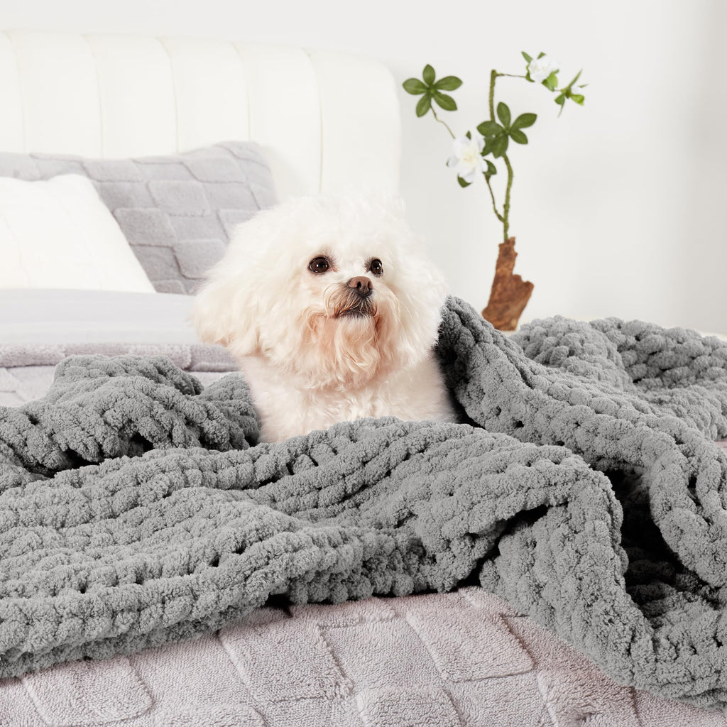 Chenille Chunky Knit Throw Blanket 50"x60", Light Grey