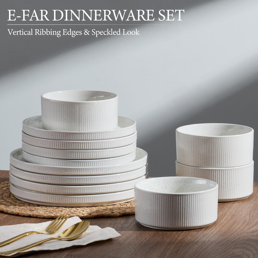 12-Piece Plates and Bowls Sets, Stoneware Dinnerware Dishes Set for 4