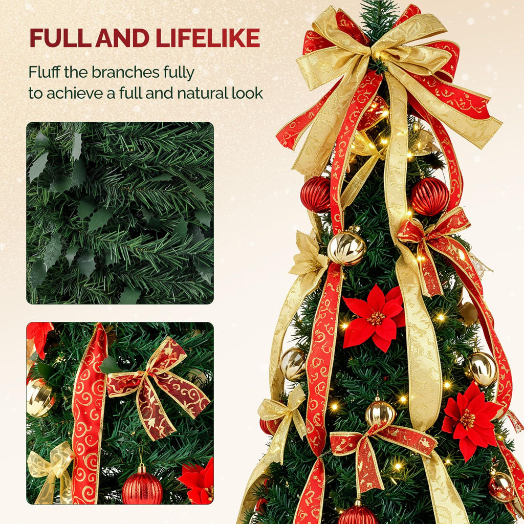 6ft Pre lit Pop Up with Lights, Pre-Decorated Artificial Pencil Xmas Tree Collapsible Holiday Party Decorations