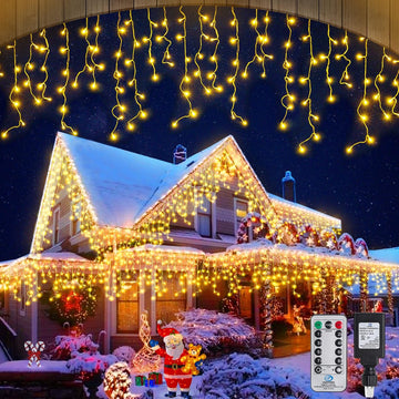 Warm White Christmas Icicle String Lights - 65.6 FT with 120 Drops, 8 Light Modes for Outdoor Decorations - Wedding
