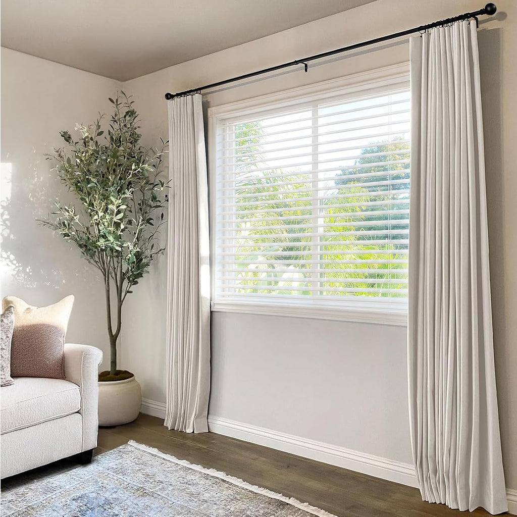 100% Blackout Curtains, Black Out Curtains 96 Inch Long, Clip Rings Linen Blackout Drapes, Thermal Insulated Room