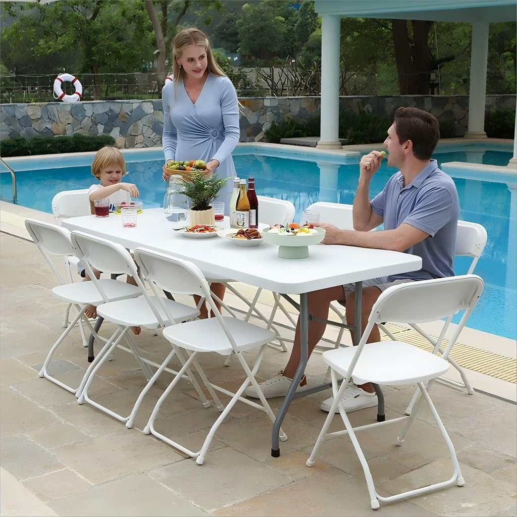 12 Pack White Commercial Plastic Folding Chairs, Heavy Duty, 350 lb