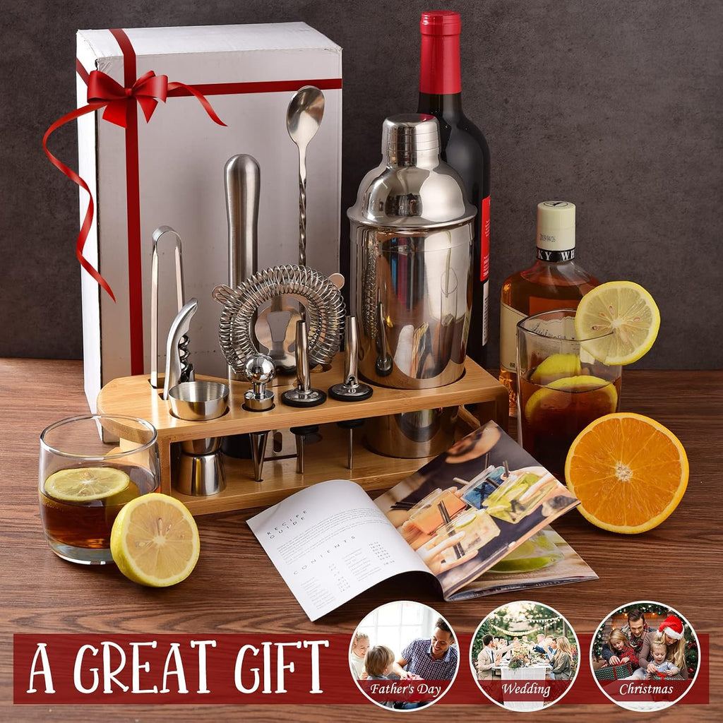 Cocktail Shaker Set Bartender Kit, 12-Pcs Bar Tool with Bamboo Stand - Set of 12